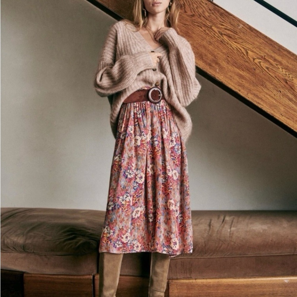 Sezane Multicolor Floral Midi Skirt